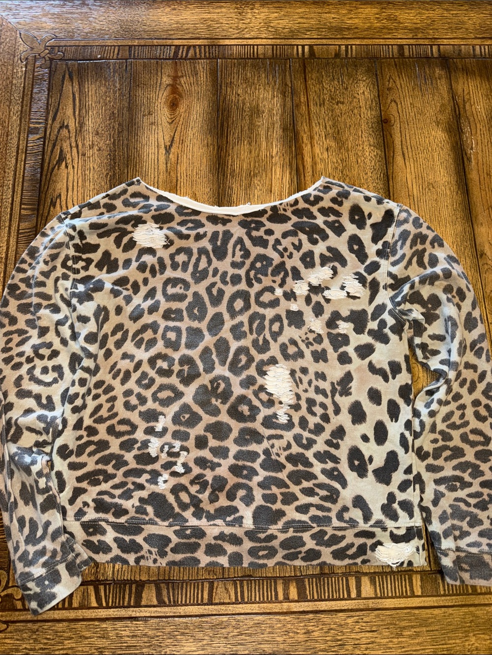 RD Style Leopard Print Distressed Pullover in Beige and Brown